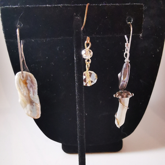 Lot of 3 Singleton Earrings Abalone Baroque Pearl Sterling Aurora Borealis - Picture 10 of 17